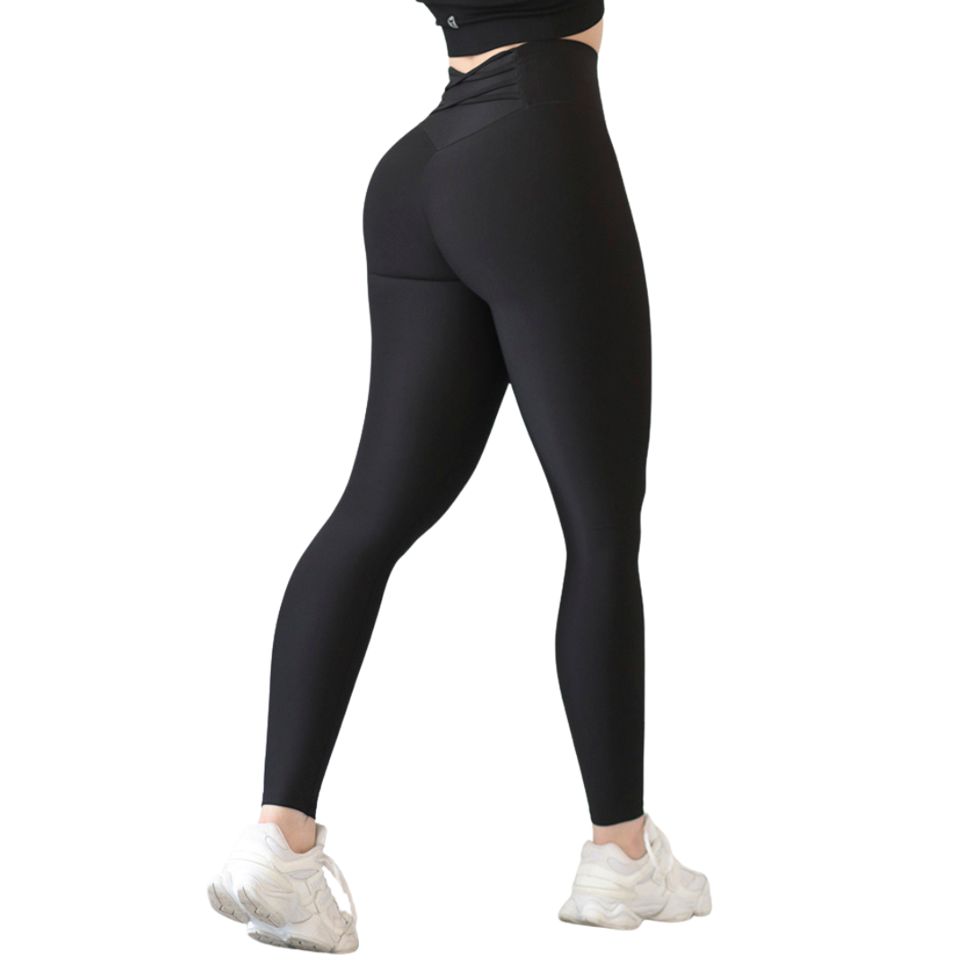 Leggings deportivos supplex para mujer, efecto push up con cintura alta, textil lycra transpirable con acabado liso. Color negro | Adriana Olimpo
