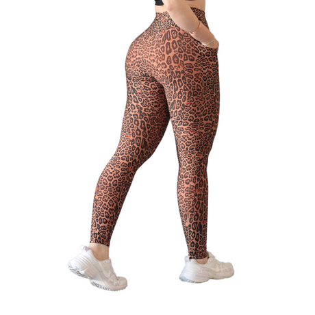 Leggings básico con bolsillos | Supplex Stretch, Liso – café leopardo