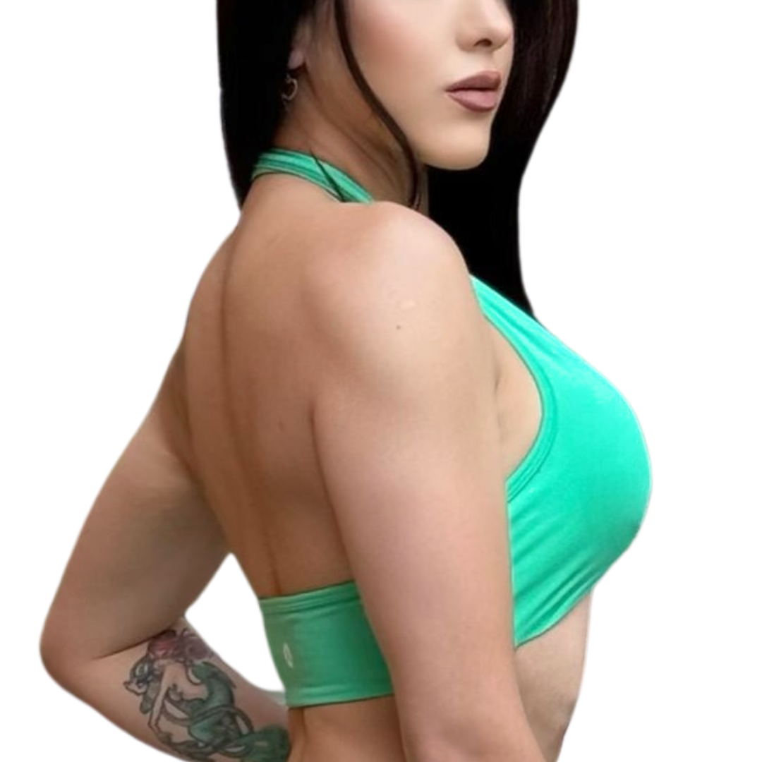 Top para Mujer Fitness: Twist Alto Impacto, Textil Liso, Transpirable, Color Menta | Adriana Olimpo