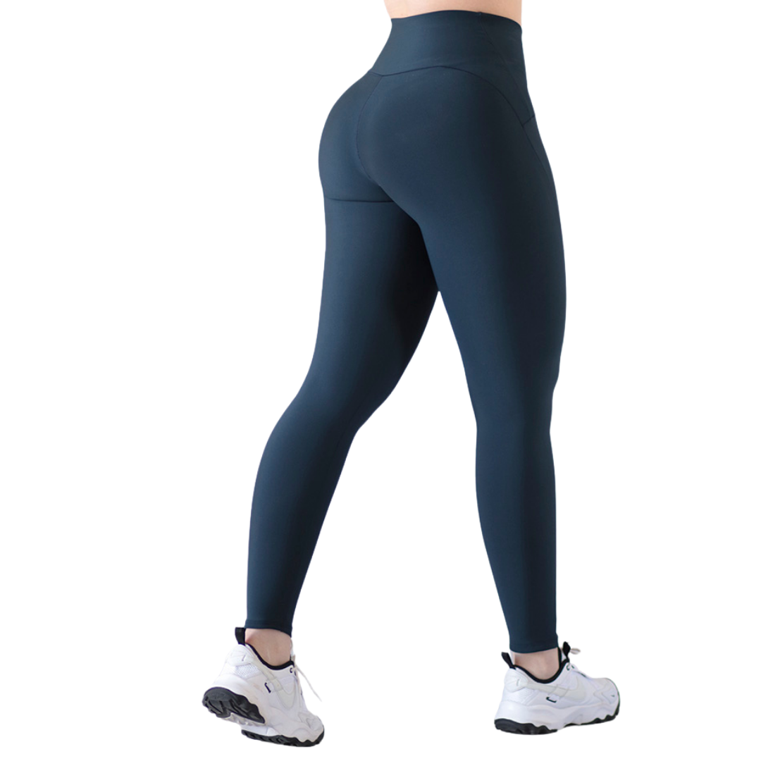Leggings Deportivos para Mujer Fitness: Efecto Básico, Cintura Alta, Textil Lycra Transpirable con Acabado Liso, Color Azul Obscuro | Adriana Olimpo