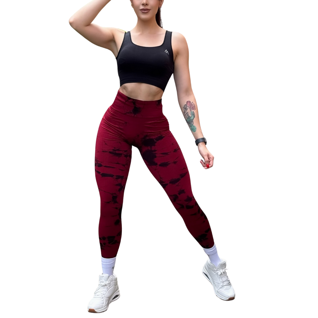 Leggings Deportivos Seamless de Compresión para Mujer Fitness: Glúteos Redondos, Vientre Plano y Cintura Definida | Push Up + Burbuja + Compresión Faja. Ultra Cómodos. Color sangría y negro | Adriana Olimpo