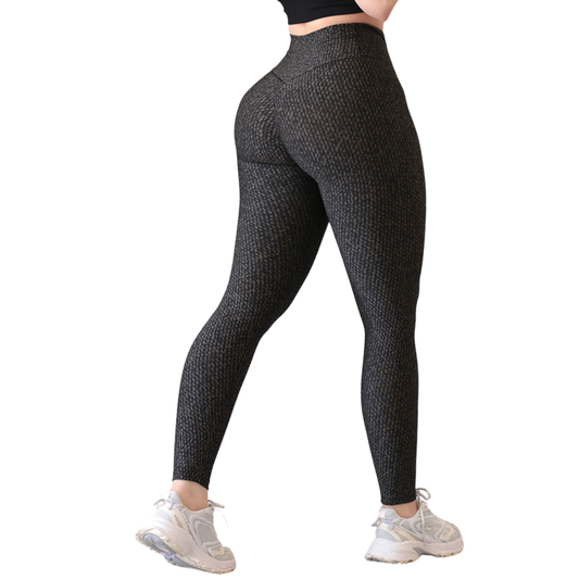 Leggings Deportivos para Mujer Fitness: Efecto Push Up, Cintura Alta, Textil Lycra Transpirable con Acabado Liso Efecto Tejido, Color Negro | Adriana Olimpo