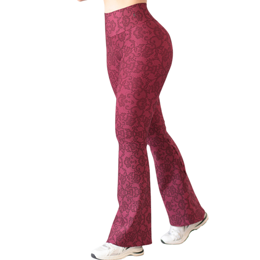 Leggings Deportivos para Mujer Fitness: Efecto Básico, Cintura Alta, Textil Lycra Transpirable con Acabado Liso Floral, Color Rojo | Adriana Olimpo
