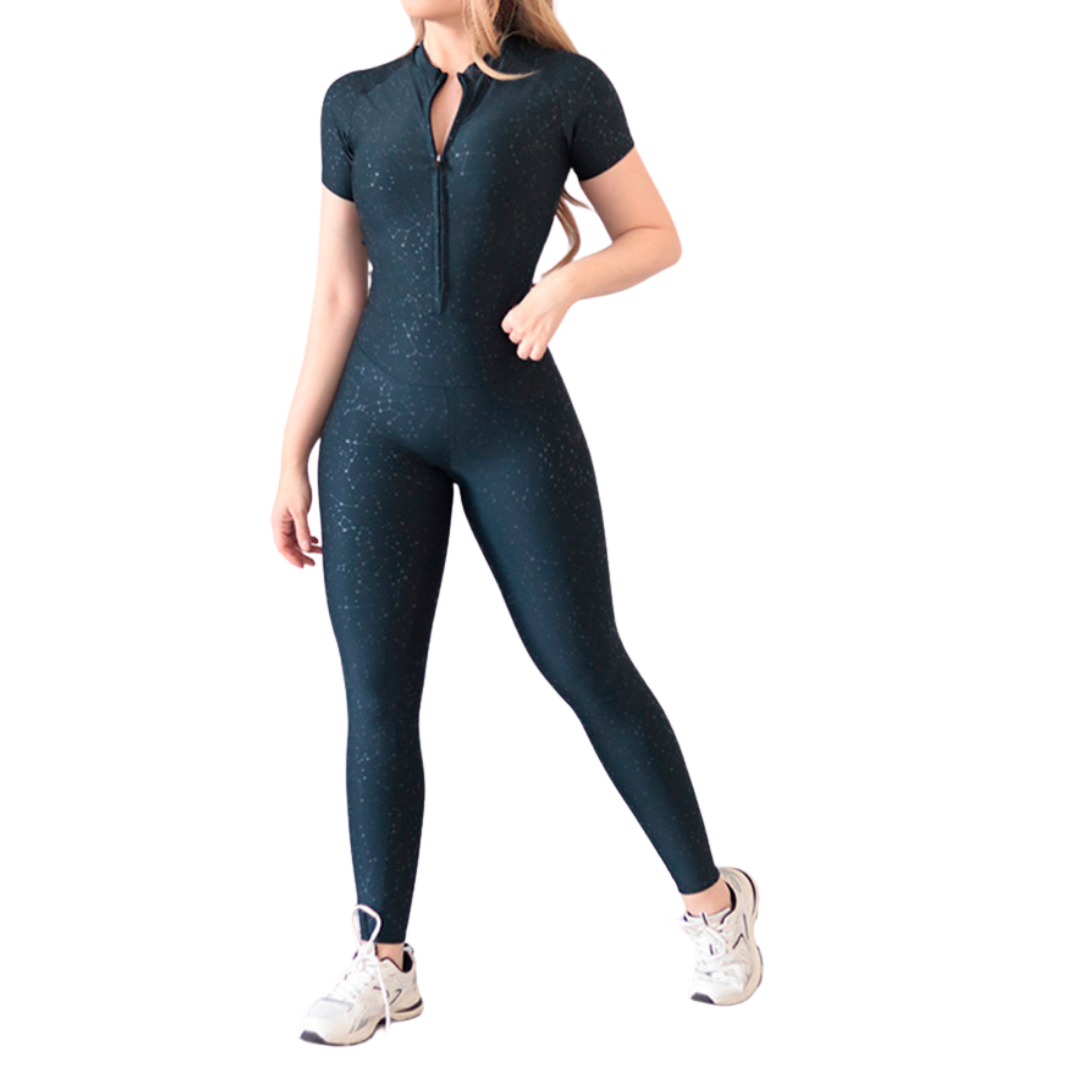Enterizo Deportivo Manga Corta para Mujer Fitness: Efecto Básico,  Textil Lycra Transpirable  con Destellos Reflectantes✨ y Relieves Estelar, Color Azul | Adriana Olimpo