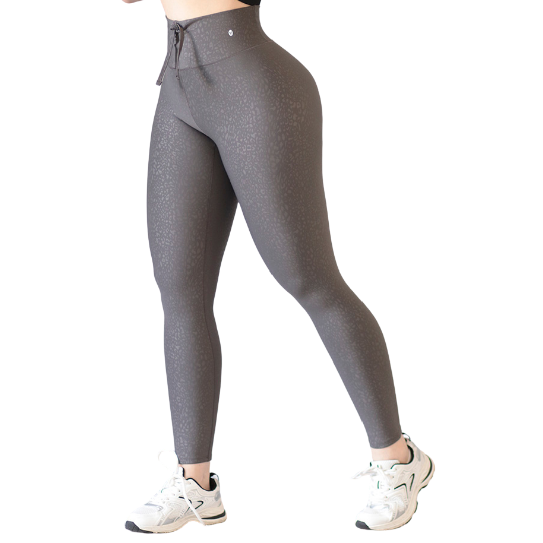 Leggings Deportivos para Mujer Fitness:  Efecto Básico, Cintura Alta, Textil Lycra Transpirable con Relieves Mini Print , Color Azul Gris | Adriana Olimpo