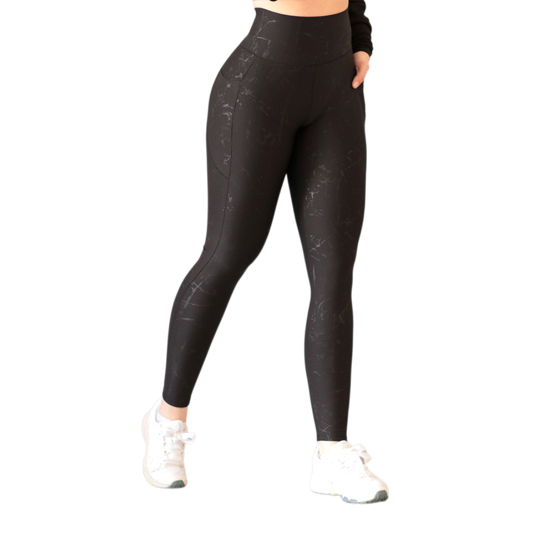 Leggings básico con bolsillos | Supplex Stretch, Relieves Leca - Negra