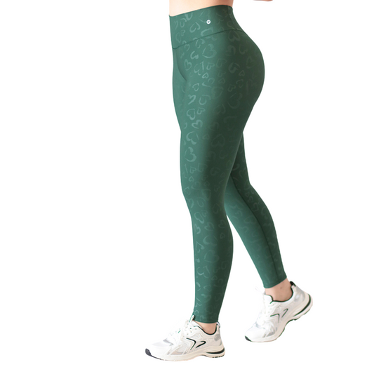 Leggings Deportivos para Mujer Fitness:  Efecto Push Up, Cintura Alta, Textil Lycra Transpirable con Relieves Heart, Color Verde | Adriana Olimpo