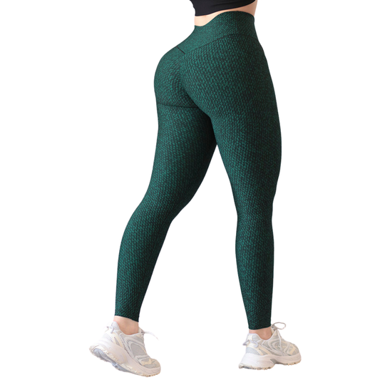 Leggings Deportivos para Mujer Fitness: Efecto Push Up, Cintura Alta, Textil Lycra Transpirable con Acabado Liso Efecto Tejido, Color Verde | Adriana Olimpo