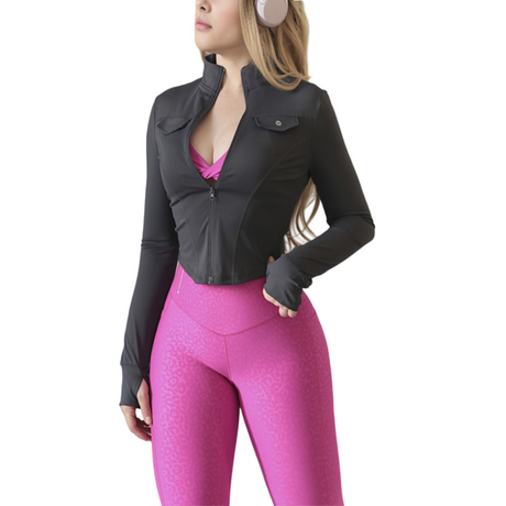 Chamarra deportiva manga larga | Transpirable, Liso – gris