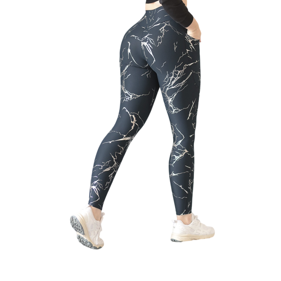 Leggings básico con bolsillos | Supplex Stretch, Destellos Beta – Azul Plata