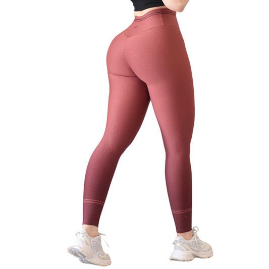 Leggings Deportivos para Mujer Fitness:  Efecto Push Up, Cintura Alta, Textil Lycra Transpirable con Relieves Print, Color Ladrillo | Adriana Olimpo