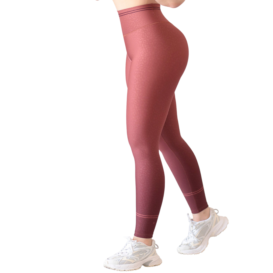 Leggings Deportivos para Mujer Fitness:  Efecto Push Up, Cintura Alta, Textil Lycra Transpirable con Relieves Print, Color Ladrillo | Adriana Olimpo