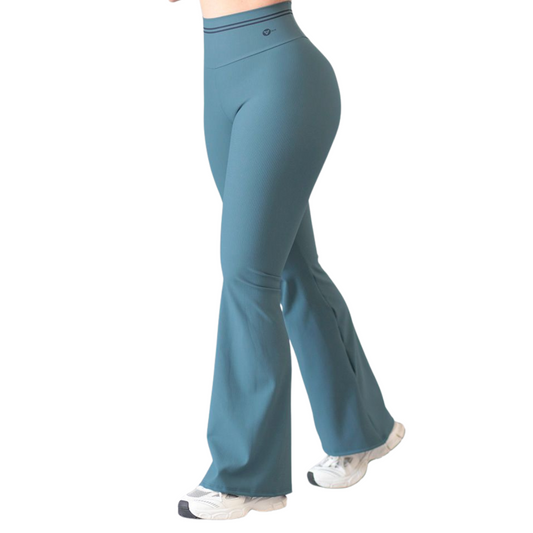 Leggings Deportivos para Mujer Fitness:  Efecto Básico, Cintura Alta, Textil Lycra Transpirable con Relieves Lineas, Color Turqueza  | Adriana Olimpo