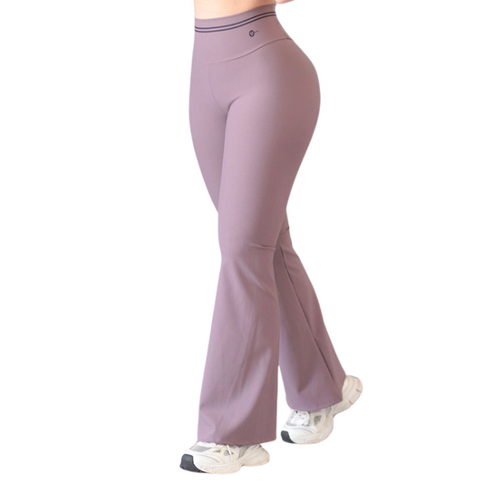 Leggings Deportivos para Mujer Fitness:  Efecto Básico, Cintura Alta, Textil Lycra Transpirable con Relieves Lineas, Color Malva | Adriana Olimpo