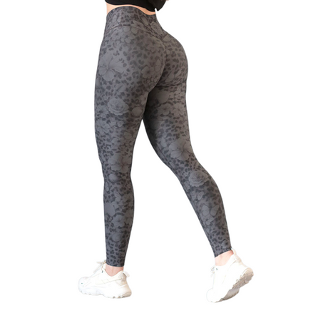 Leggings push up | Supplex Stretch, Liso Flores Print – Gris