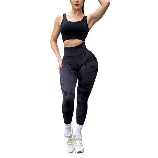 Leggings Deportivos Seamless de Compresión para Mujer Fitness: Glúteos Redondos, Vientre Plano y Cintura Definida | Push Up + Burbuja + Compresión Faja. Ultra Cómodos. Color oxford y negro | Adriana Olimpo