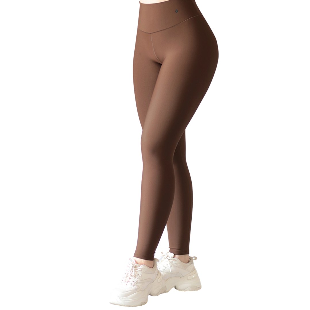 Leggings Deportivos para Mujer Fitness: Efecto Push Up, Cintura Alta, Textil Lycra Transpirable con Acabado Liso, Color Café | Adriana Olimpo