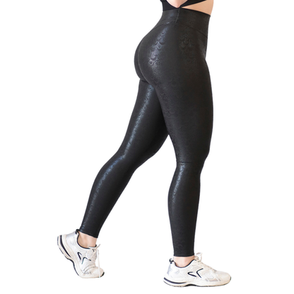 Leggings Deportivos para Mujer Fitness:  Efecto Push Up, Cintura Alta, Textil Lycra Transpirable con Destellos Reflectantes✨ y Relieves Escama Sirena, Color Negro | Adriana Olimpo