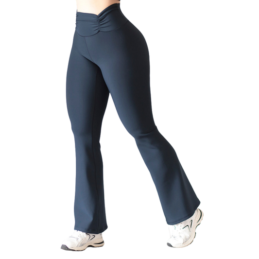Leggings Deportivos para Mujer Fitness: Efecto Básico, Cintura Alta Plizado, Textil Lycra Transpirable con Acabado Liso, Color Azul Poe | Adriana Olimpo