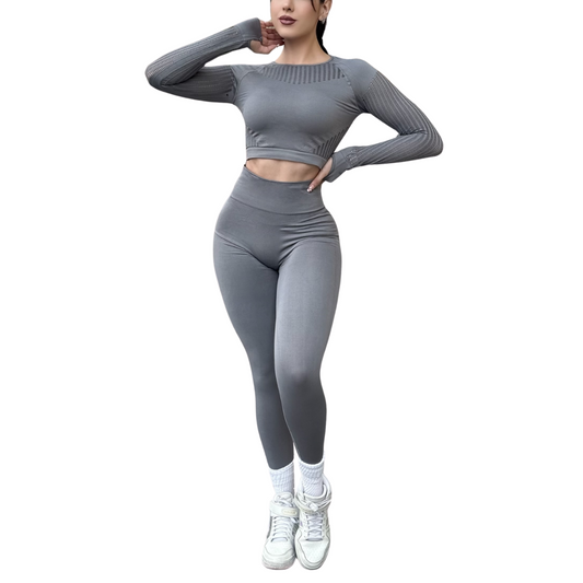 Conjunto Deportivos para Mujer Fitness: Efecto Push Up Ajuste Perfecto, Textil Tejido Transpirable Seamless, Color Gris Shadow | Adriana Olimpo