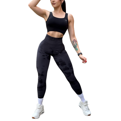 Leggings Deportivos Seamless de Compresión para Mujer Fitness: Glúteos Redondos, Vientre Plano y Cintura Definida | Push Up + Burbuja + Compresión Faja. Ultra Cómodos. Color oxford y negro | Adriana Olimpo