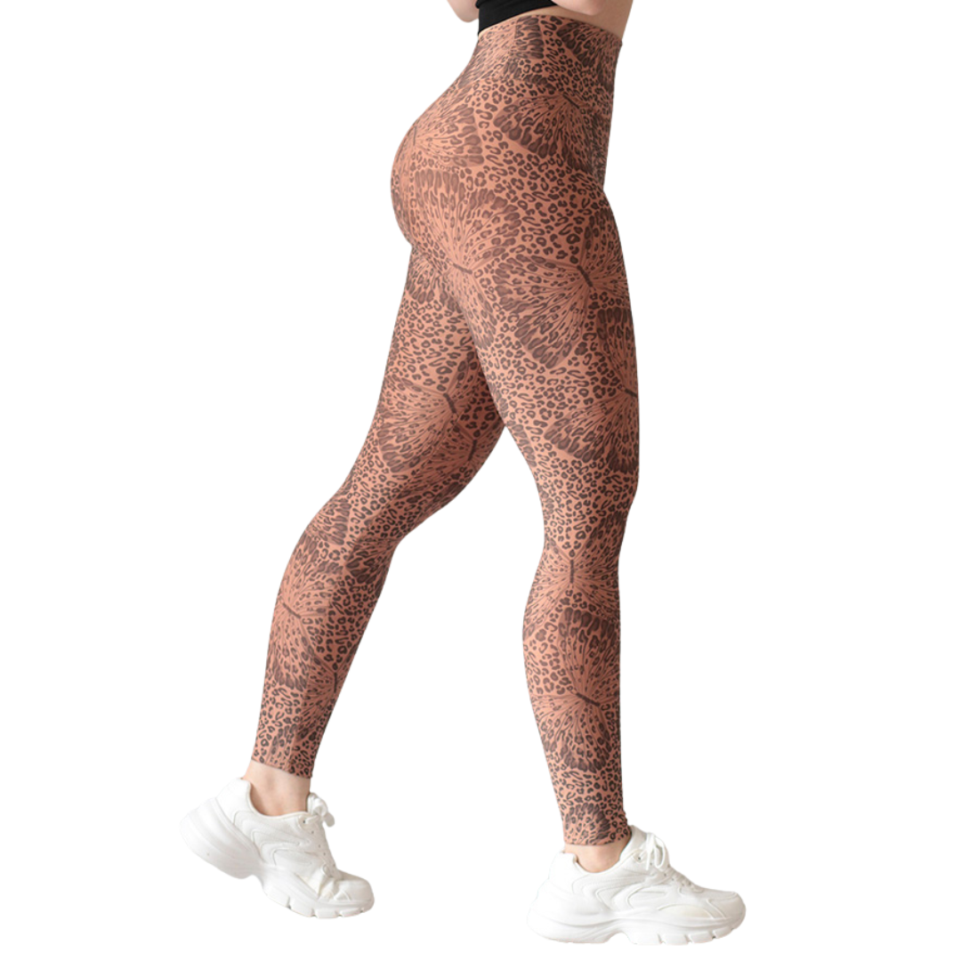 Leggings deportivos supplex para mujer, efecto push up con cintura alta, textil lycra transpirable con acabado liso mariposas. Color tangerine | Adriana Olimpo