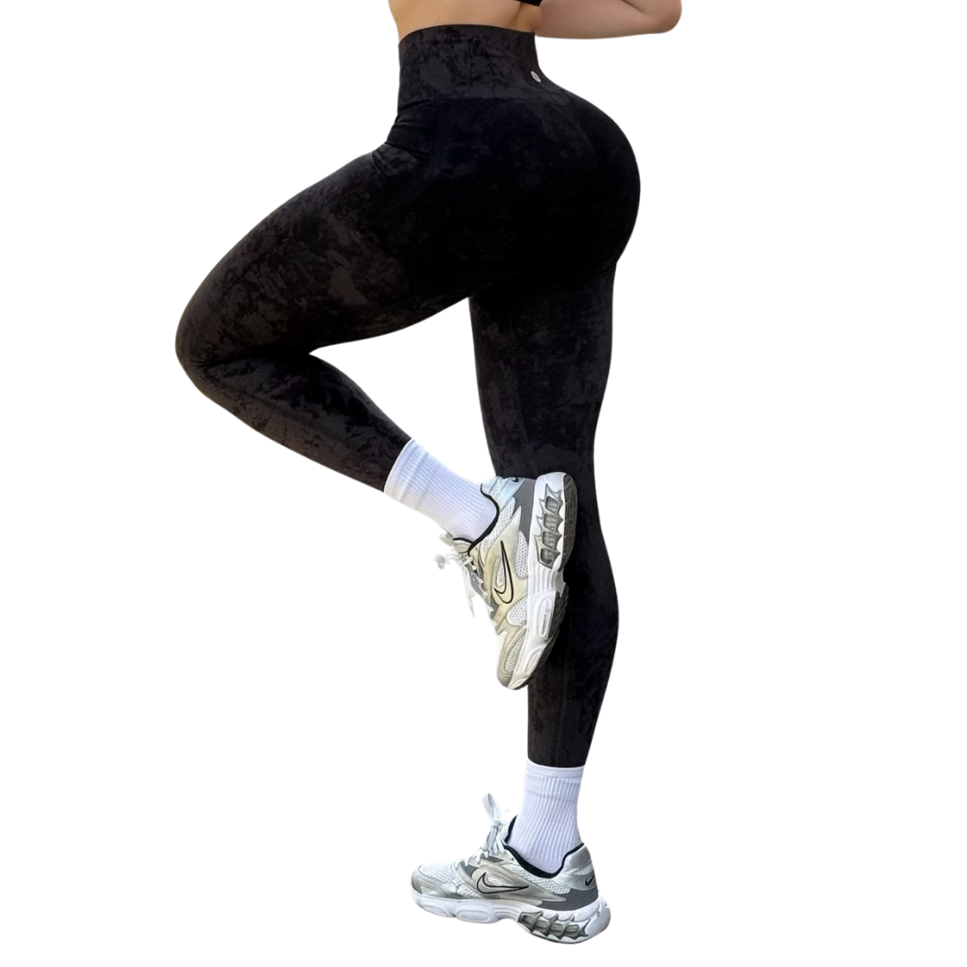 Leggings Burbuja + Push Up | Seamless Compresión - Negro Deslavado