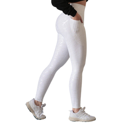 Leggings básico con bolsillos | Supplex Stretch, Destellos Tec – Blanca