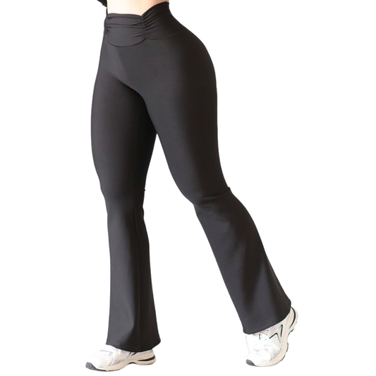 Leggings Deportivos para Mujer Fitness: Efecto Básico, Cintura Alta Plizado, Textil Lycra Transpirable con Acabado Liso, Color Negro | Adriana Olimpo