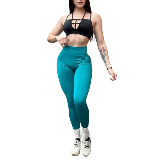 Leggings Deportivos para Mujer Fitness: Seamless Efecto Push Up y Burbuja, Cintura Alta, Textil Tejido Liso Suave Transpirable , Color Verde Jade | Adriana Olimpo