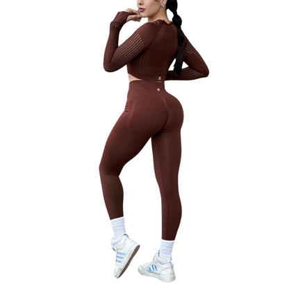 Conjunto Deportivos para Mujer Fitness: Efecto Push Up Ajuste Perfecto, Textil Tejido Transpirable Seamless, Color Nutella | Adriana Olimpo