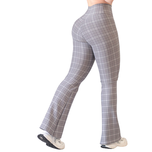 Leggings Deportivos para Mujer Fitness: Efecto Push Up, Cintura Alta, Textil Lycra Transpirable con Acabado Liso Cuadricúla, Color Gris | Adriana Olimpo