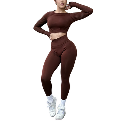 Conjunto Deportivos para Mujer Fitness: Efecto Push Up Ajuste Perfecto, Textil Tejido Transpirable Seamless, Color Nutella | Adriana Olimpo