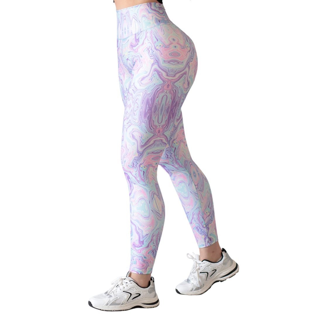 Leggings Deportivos para Mujer Fitness: Efecto Push Up, Cintura Alta, Textil Lycra Transpirable con Acabado Liso Marmoleado, Color Morado | Adriana Olimpo