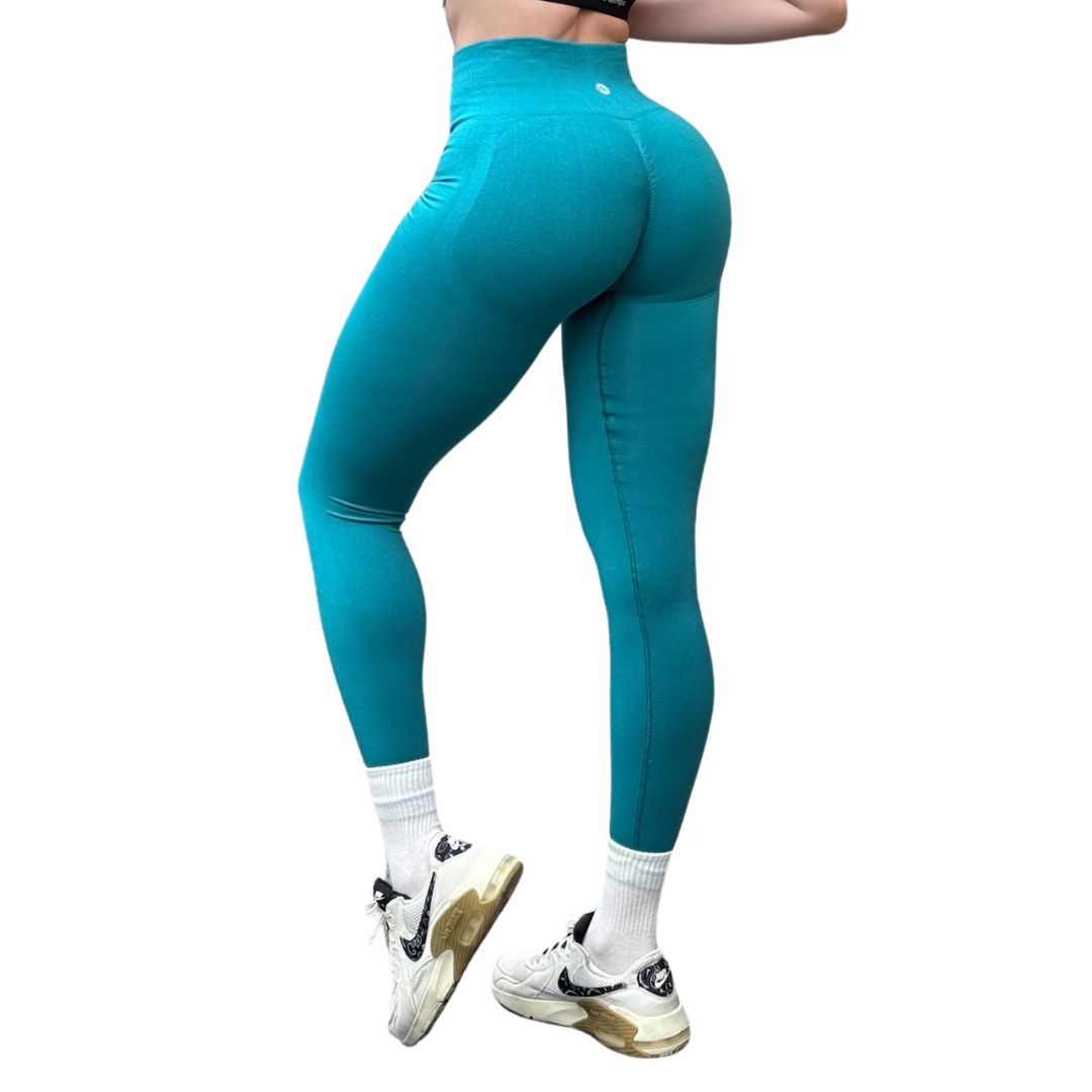 Leggings Deportivos para Mujer Fitness: Seamless Efecto Push Up y Burbuja, Cintura Alta, Textil Tejido Liso Suave Transpirable , Color Verde Jade | Adriana Olimpo