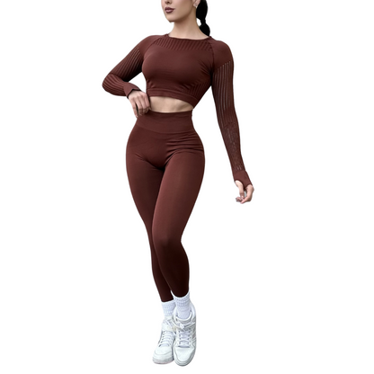 Conjunto Deportivos para Mujer Fitness: Efecto Push Up Ajuste Perfecto, Textil Tejido Transpirable Seamless, Color Nutella | Adriana Olimpo