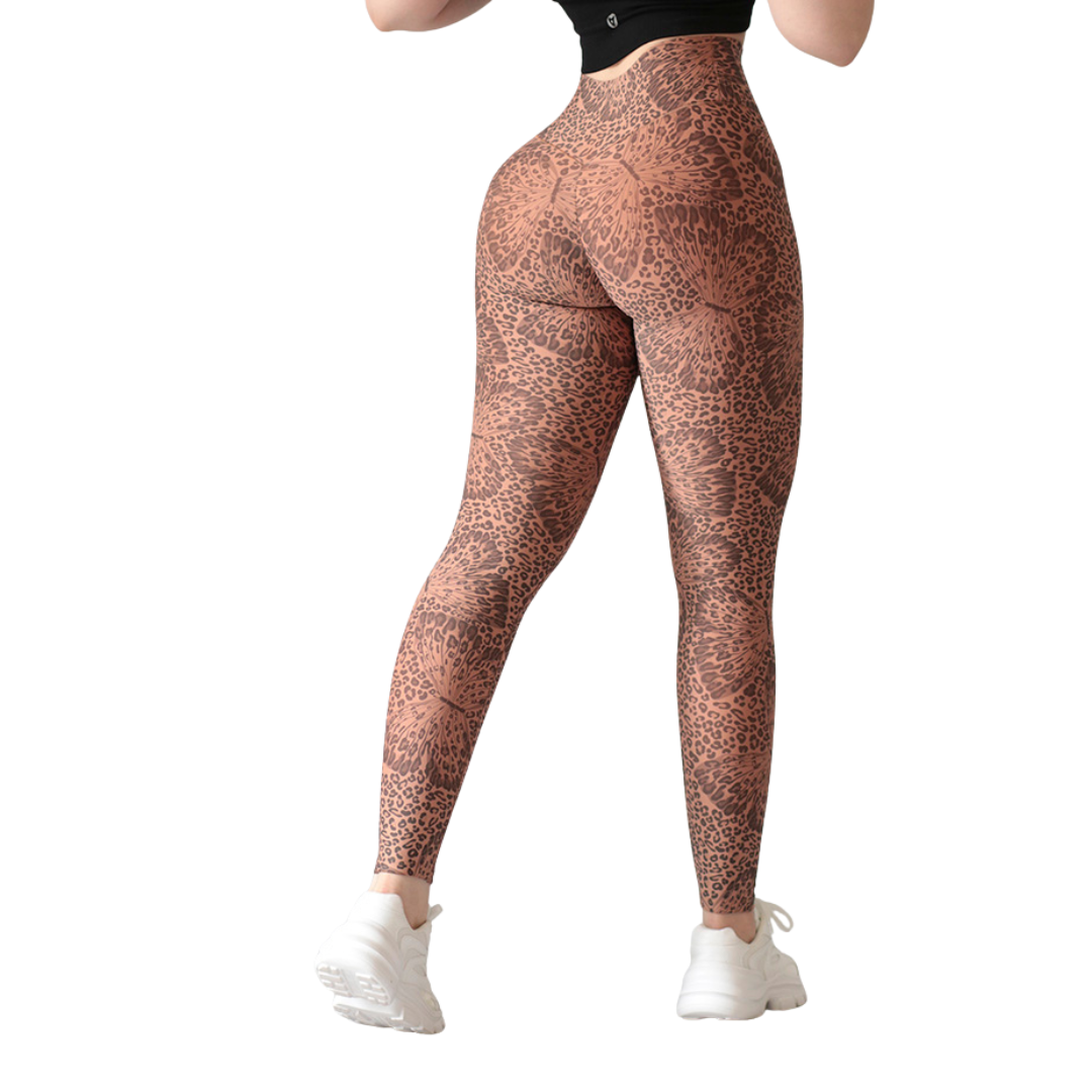 Leggings deportivos supplex para mujer, efecto push up con cintura alta, textil lycra transpirable con acabado liso mariposas. Color tangerine | Adriana Olimpo