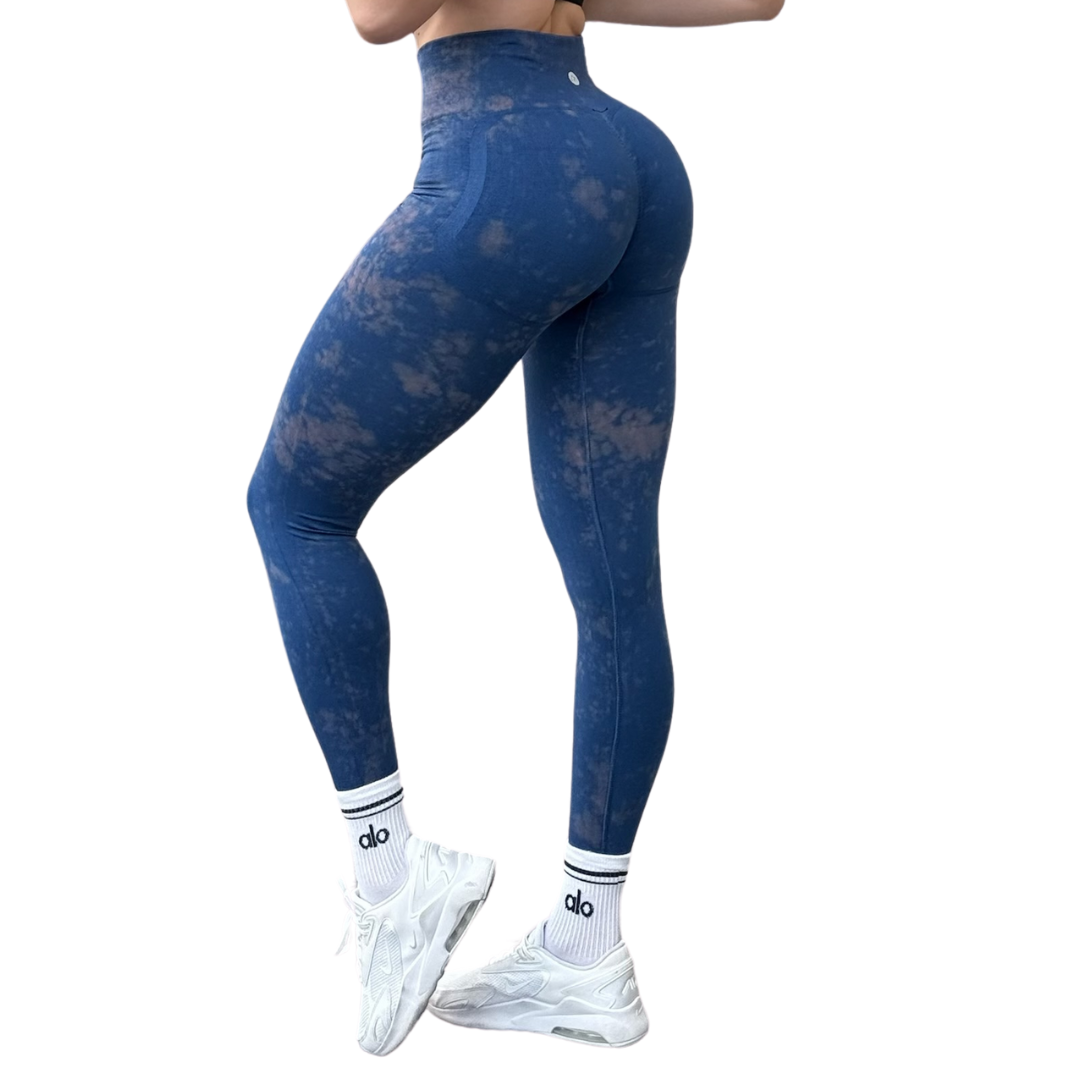Leggings Deportivos para Mujer Fitness: Seamless Efecto Push Up, Cintura Alta, Textil Tejido Liso Suave Transpirable , Color Azul Marino Moteado | Adriana Olimpo