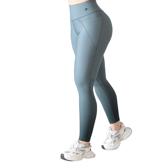 Leggings Deportivos para Mujer Fitness: Efecto Básico, Cintura Alta, Con Bolsillos Laterales, Textil Lycra Transpirable con Acabado Liso Degradado, Color Gris| Adriana Olimpo