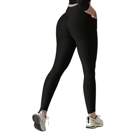 Leggings básico con bolsillos | Supplex Stretch, Liso – Negro