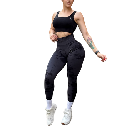 Leggings Deportivos Seamless de Compresión para Mujer Fitness: Glúteos Redondos, Vientre Plano y Cintura Definida | Push Up + Burbuja + Compresión Faja. Ultra Cómodos. Color oxford y negro | Adriana Olimpo