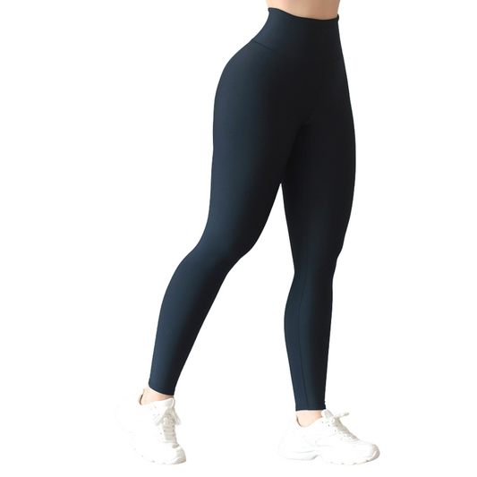 Leggings deportivos supplex para mujer, efecto básico con cintura alta, textil lycra transpirable con acabado liso. Color azul profundo | Adriana Olimpo
