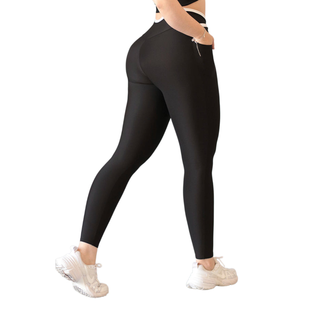 Leggings básico con bolsillos | Supplex Stretch, Liso – Negra
