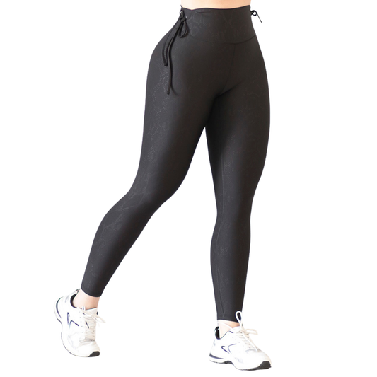 Leggings Deportivos para Mujer Fitness:  Efecto Básico, Cintura Alta, Textil Lycra Transpirable con Relieves Reptil, Color Negro | Adriana Olimpo