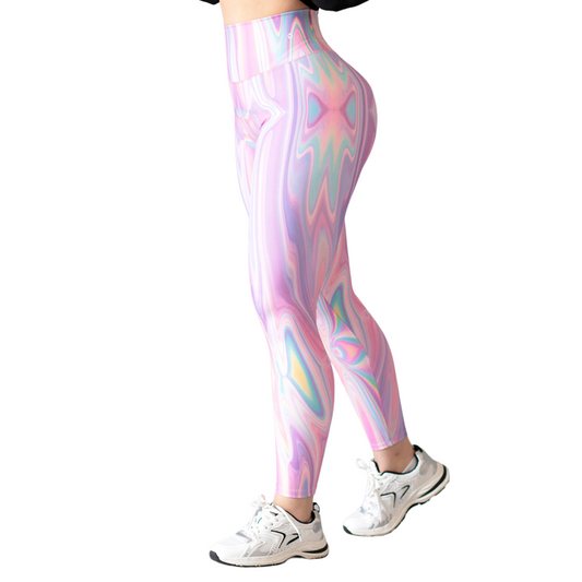 Leggings Deportivos para Mujer Fitness: Efecto Push Up, Cintura Alta, Textil Lycra Transpirable con Acabado Liso Marmoleado, Color Rosa | Adriana Olimpo