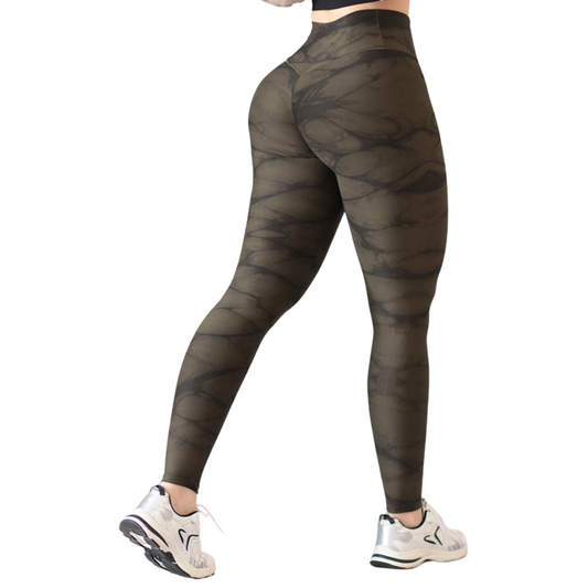 Leggings Deportivos para Mujer Fitness: Efecto Push Up, Cintura Alta, Textil Lycra Transpirable con Acabado Liso Tie Dye, Color Verde | Adriana Olimpo