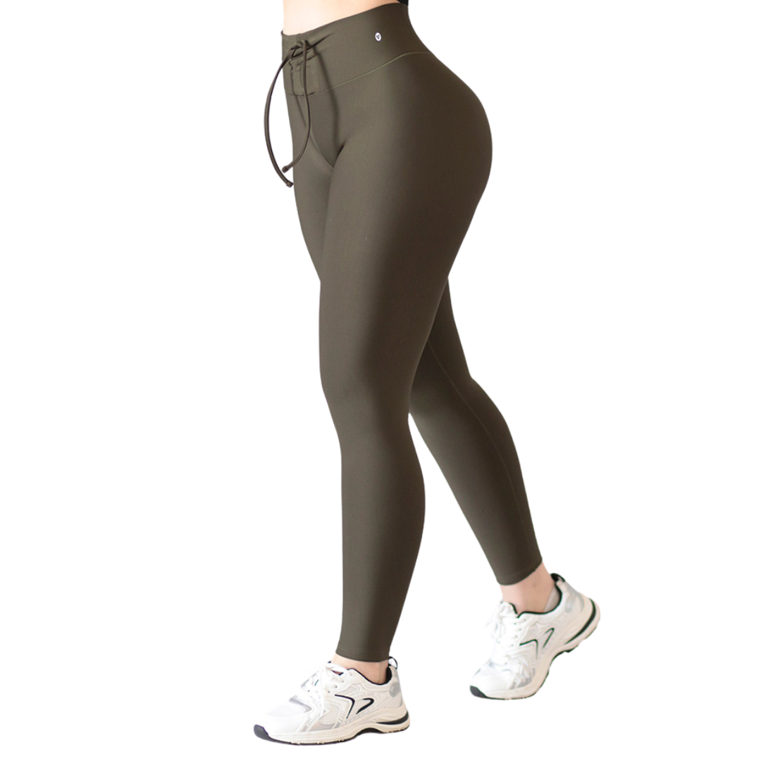 Leggings Deportivos para Mujer Fitness: Efecto Básico, Cintura Alta, Con Bolsillos Laterales, Textil Lycra Transpirable con Acabado Liso, Color Musgo | Adriana Olimpo