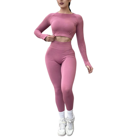 Conjunto Deportivos para Mujer Fitness: Efecto Push Up Ajuste Perfecto, Textil Tejido Transpirable Seamless, Color Malva | Adriana Olimpo