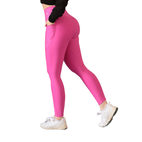 Leggings básico con bolsillos | Supplex Stretch, Relieves Polka - Rosa