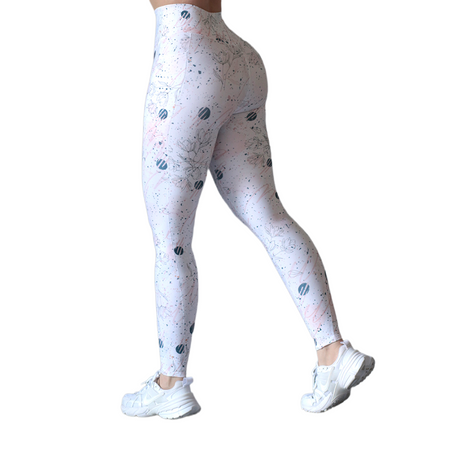 Leggings básico con bolsillos | Supplex Stretch, Liso Flores – Blanco